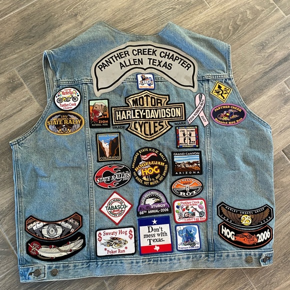 Harley Davidson Denim Vest with Pins & Patches XXL - Picture 2 of 16